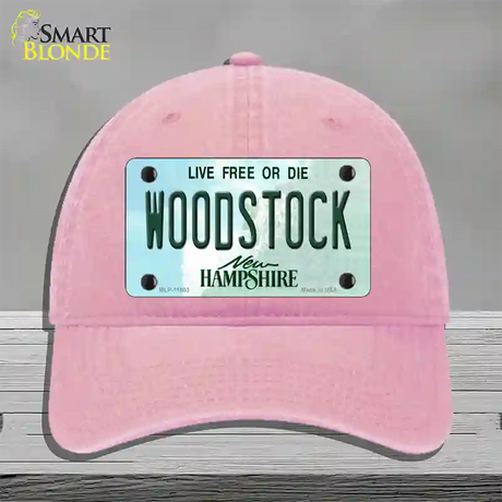 Woodstock New Hampshire Novelty License Plate Hat Unconstructed Cotton / Pink