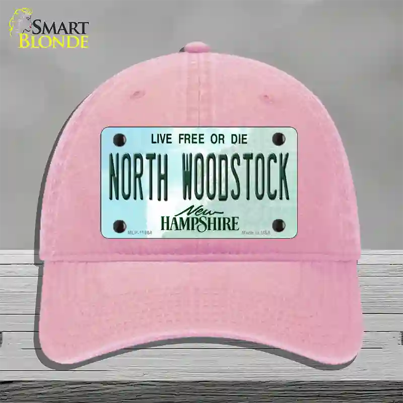 North Woodstock New Hampshire Novelty License Plate Hat Unconstructed Cotton / Pink