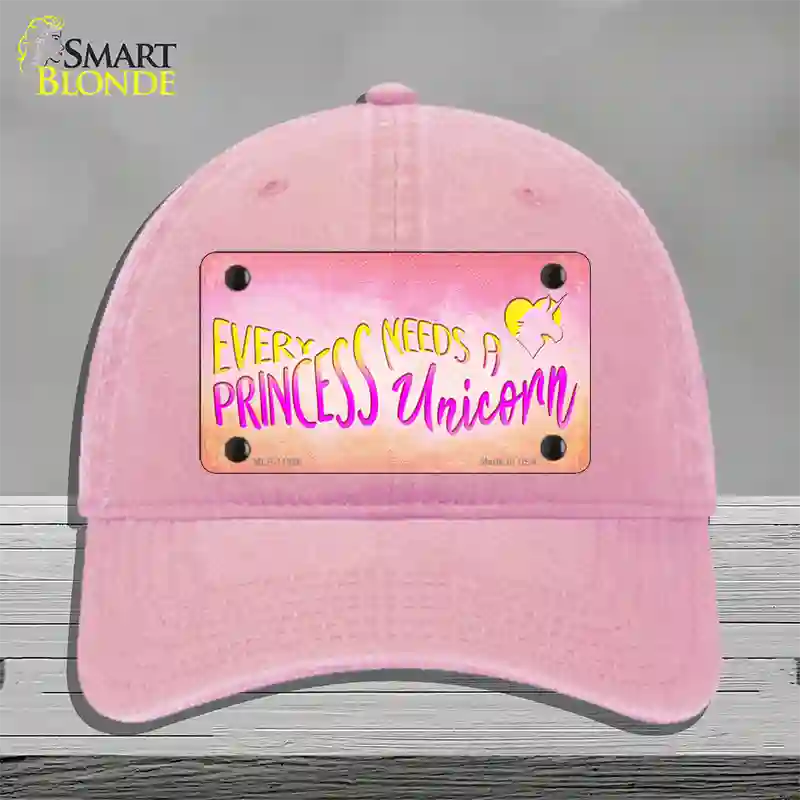 Princess and Unicorn Novelty License Plate Hat Unconstructed Cotton / Pink