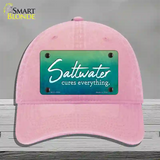 Saltwater Cures Everything Novelty License Plate Hat Unconstructed Cotton / Pink