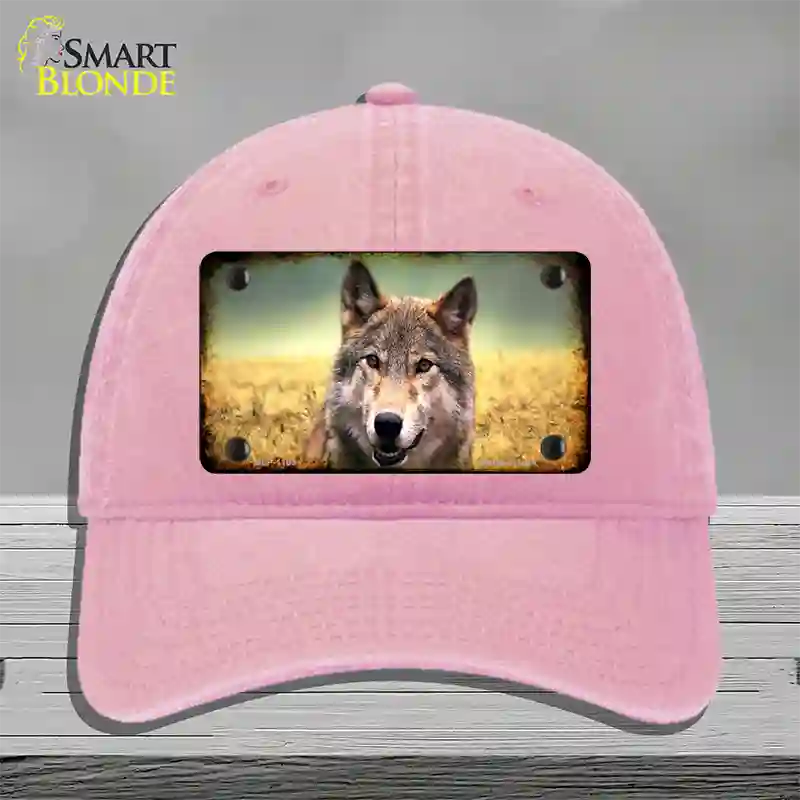 Wolf Novelty License Plate Hat Unconstructed Cotton / Pink