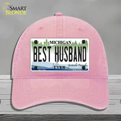 Michigan Best Husband Novelty License Plate Hat Unconstructed Cotton / Pink