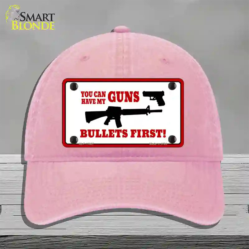 Bullets First Novelty License Plate Hat Unconstructed Cotton / Pink