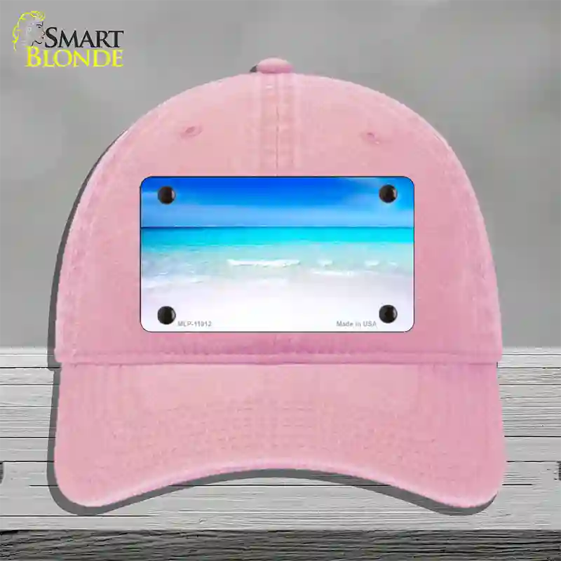 Beach Scene Novelty License Plate Hat Unconstructed Cotton / Pink