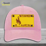 Wyoming Yellow Novelty License Plate Hat Unconstructed Cotton / Pink