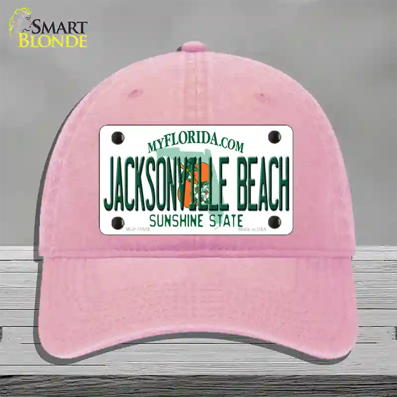 Florida Jacksonville Beach Novelty License Plate Hat Unconstructed Cotton / Pink