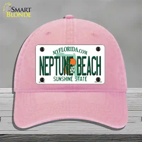 Florida Neptune Beach Novelty License Plate Hat Unconstructed Cotton / Pink