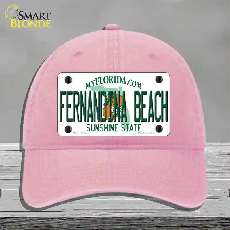 Florida Fernandina Beach Novelty License Plate Hat Unconstructed Cotton / Pink