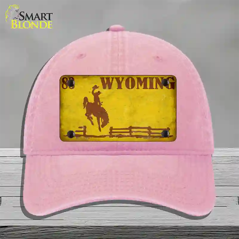 Wyoming Yellow Rusty Novelty License Plate Hat Unconstructed Cotton / Pink