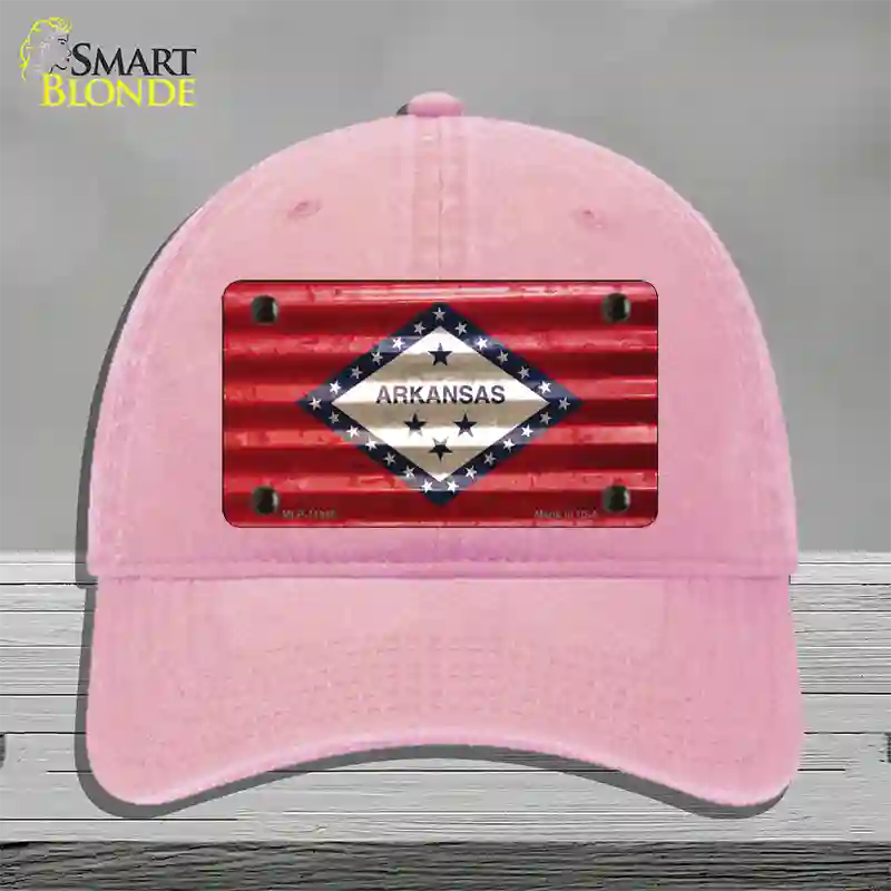 Arkansas Corrugated Flag Novelty License Plate Hat Unconstructed Cotton / Pink