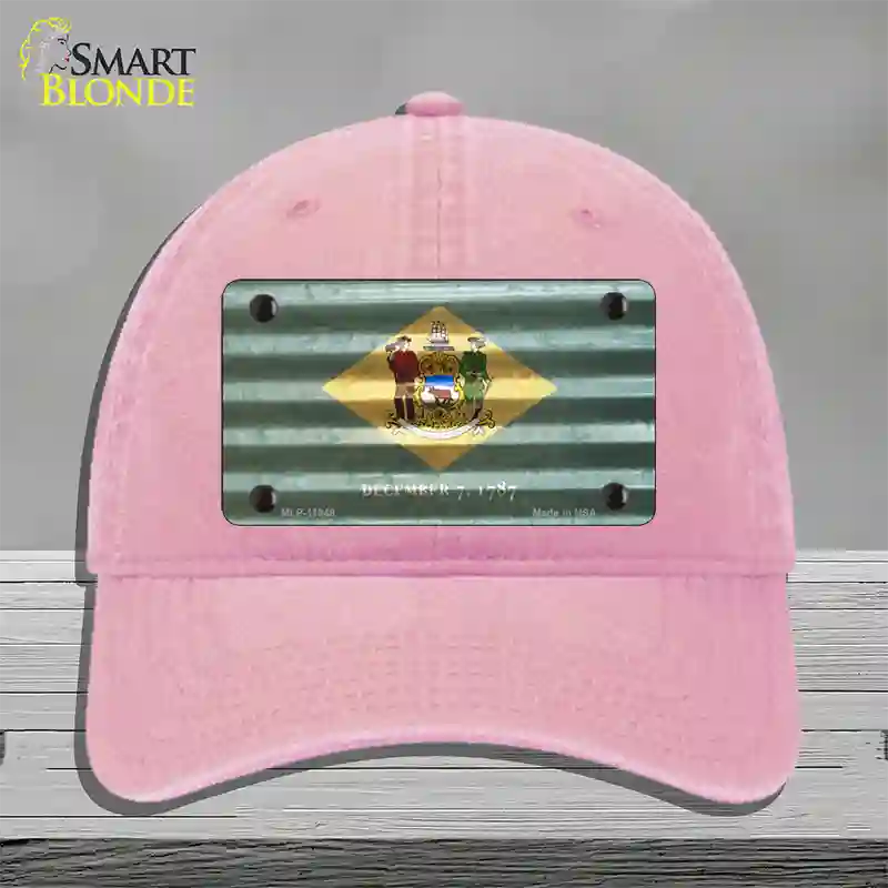 Delaware Corrugated Flag Novelty License Plate Hat Unconstructed Cotton / Pink