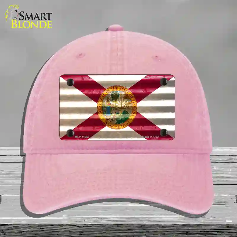 Florida Corrugated Flag Novelty License Plate Hat Unconstructed Cotton / Pink