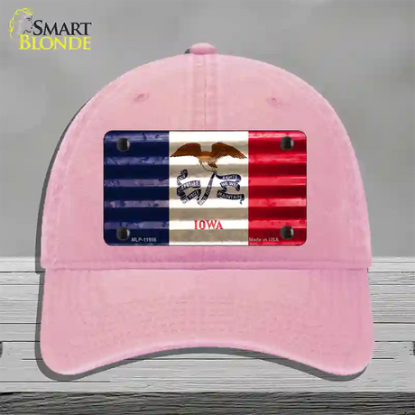 Iowa Corrugated Flag Novelty License Plate Hat Unconstructed Cotton / Pink