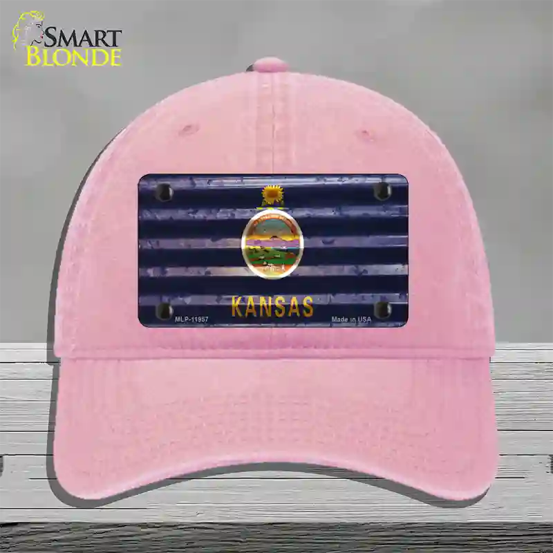 Kansas Corrugated Flag Novelty License Plate Hat Unconstructed Cotton / Pink