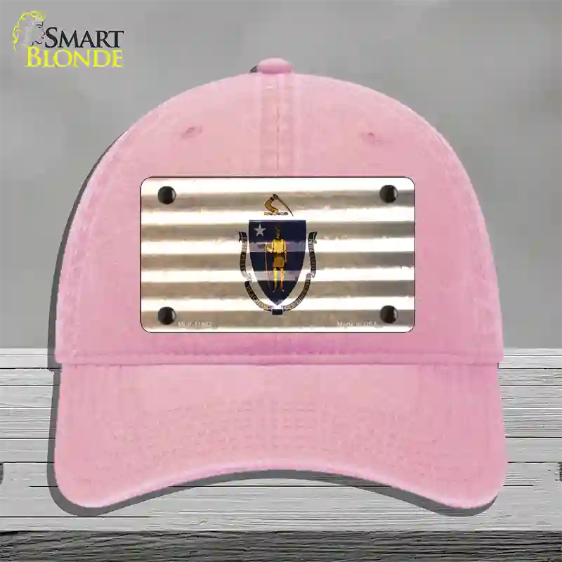 Massachusetts Corrugated Flag Novelty License Plate Hat Unconstructed Cotton / Pink