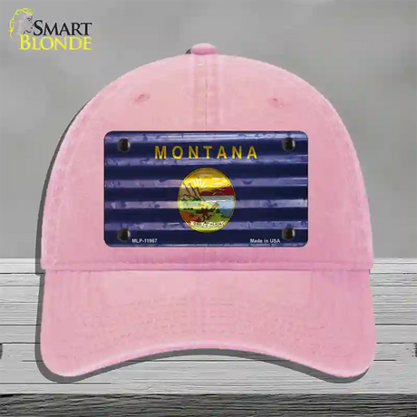 Montana Corrugated Flag Novelty License Plate Hat Unconstructed Cotton / Pink