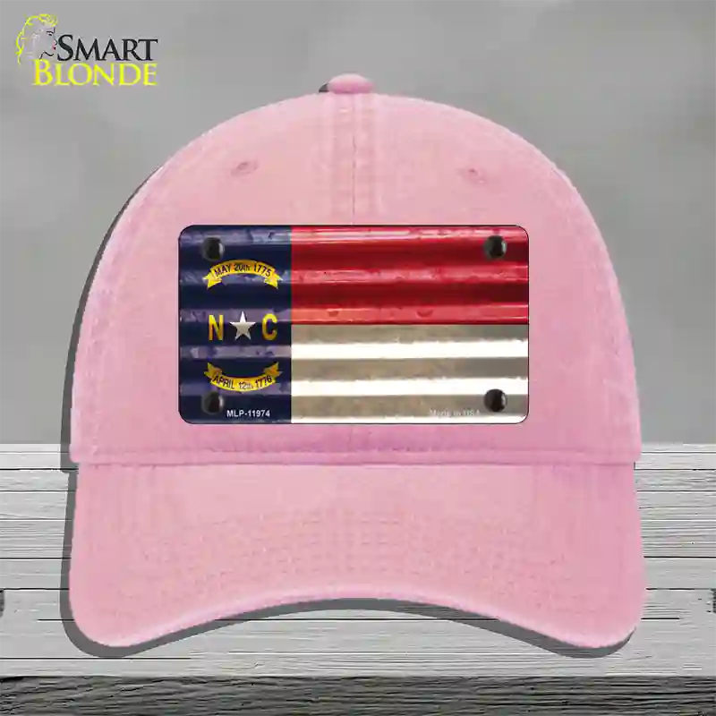 North Carolina Corrugated Flag Novelty License Plate Hat Unconstructed Cotton / Pink