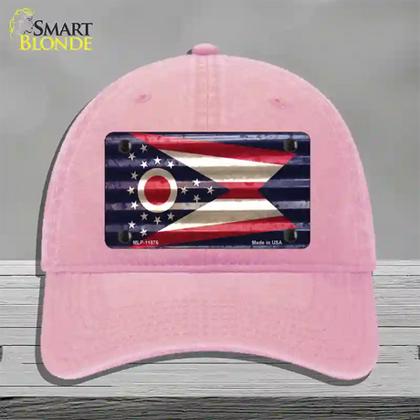 Ohio Corrugated Flag Novelty License Plate Hat Unconstructed Cotton / Pink