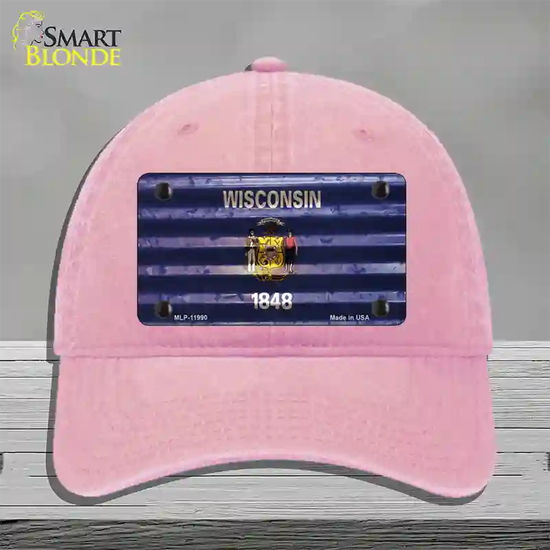 Wisconsin Corrugated Flag Novelty License Plate Hat Unconstructed Cotton / Pink