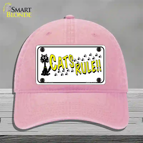 Cats Rule Novelty License Plate Hat Unconstructed Cotton / Pink