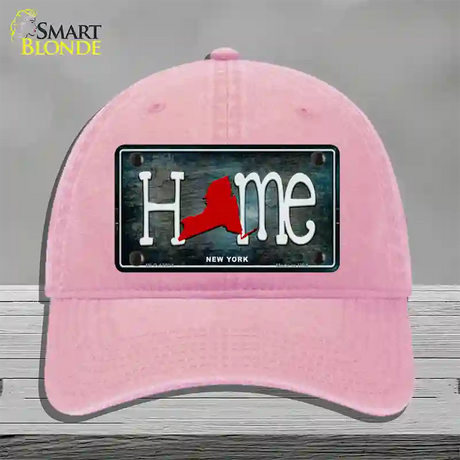 New York Home State Outline Novelty License Plate Hat Unconstructed Cotton / Pink