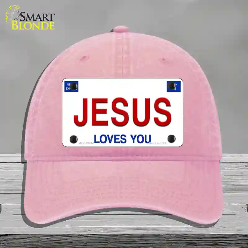 Jesus Loves You Novelty License Plate Hat Unconstructed Cotton / Pink