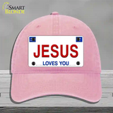 Jesus Loves You Novelty License Plate Hat Unconstructed Cotton / Pink