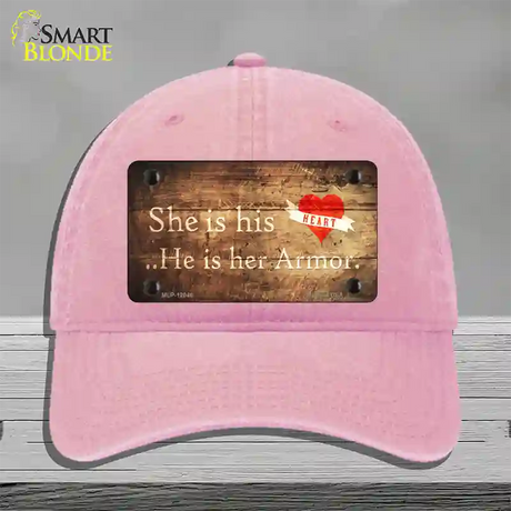 His Heart Her Armor Novelty License Plate Hat Unconstructed Cotton / Pink