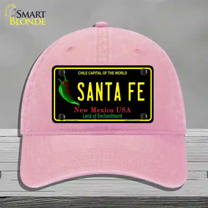 Santa Fe Black New Mexico Novelty License Plate Hat Unconstructed Cotton / Pink