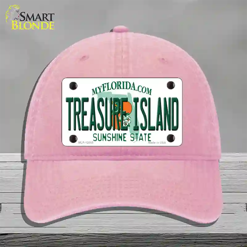 Florida Tresure Island Novelty License Plate Hat Unconstructed Cotton / Pink