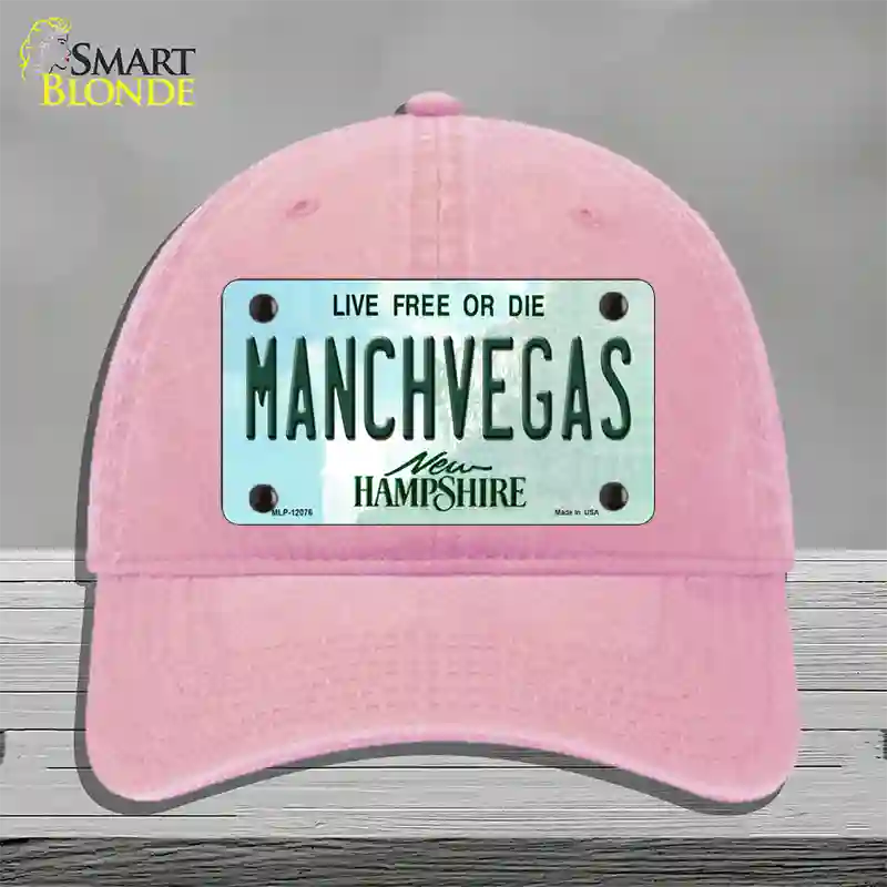 Manchvegas New Hampshire State Novelty License Plate Hat Unconstructed Cotton / Pink