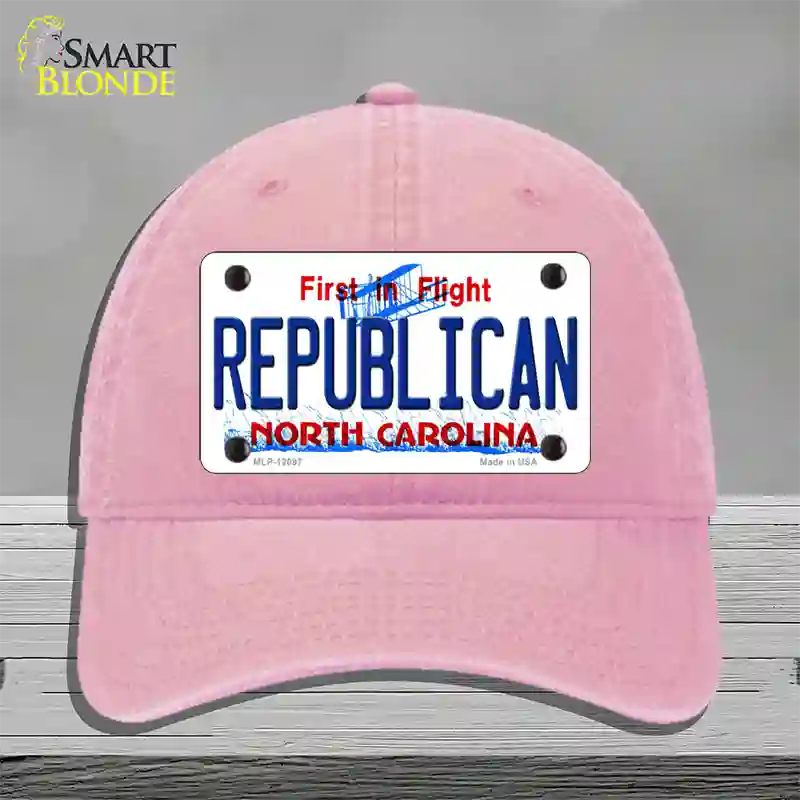 Republican North Carolina State Novelty License Plate Hat Unconstructed Cotton / Pink