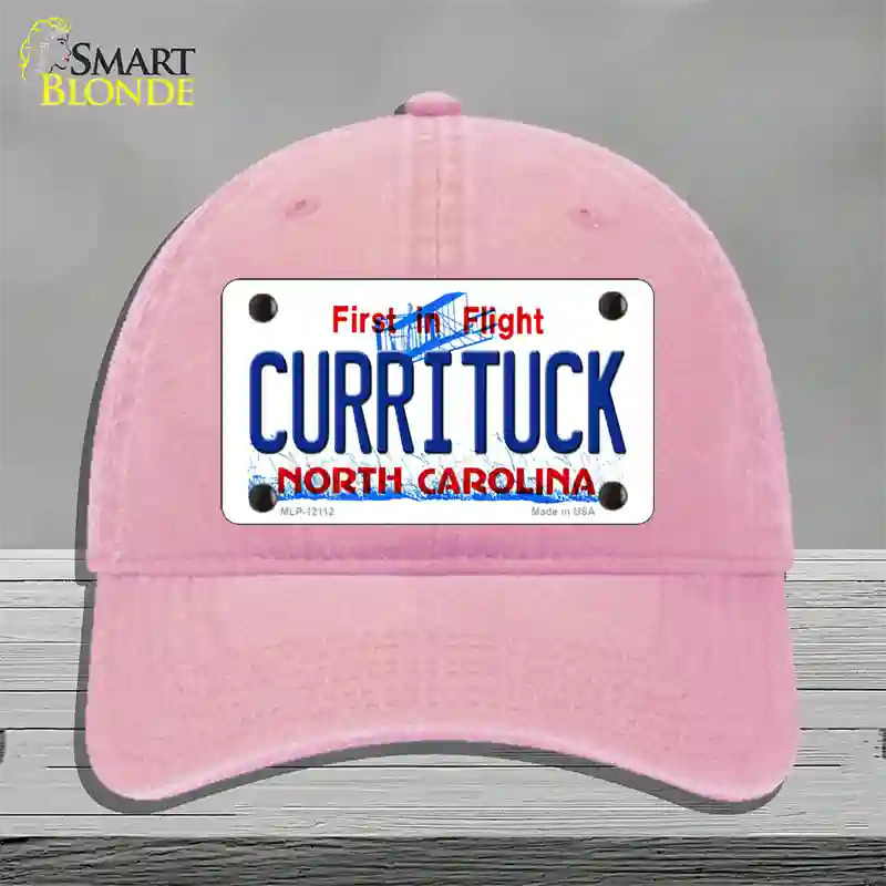 Currituck North Carolina State Novelty License Plate Hat Unconstructed Cotton / Pink