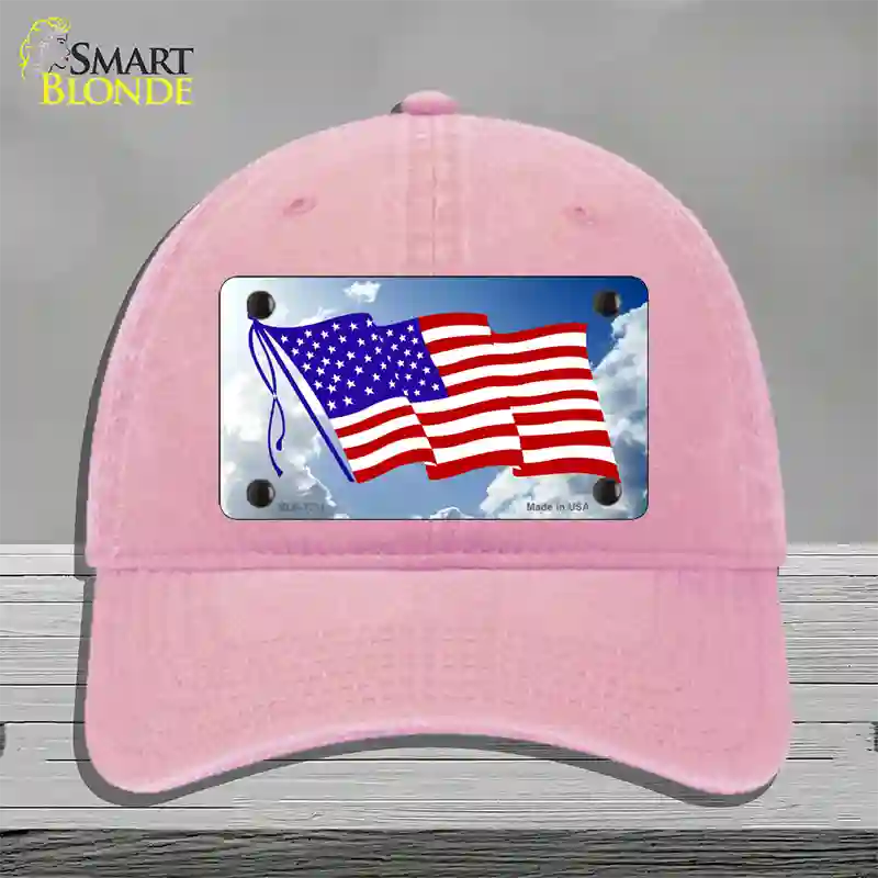 American Flag Cloud Novelty License Plate Hat Unconstructed Cotton / Pink