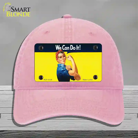 We Can Do It Novelty License Plate Hat Unconstructed Cotton / Pink