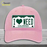 I Love Weed Colorado Novelty License Plate Hat Unconstructed Cotton / Pink