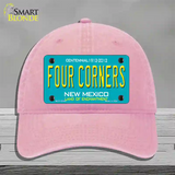 Four Corners Teal New Mexico Novelty License Plate Hat Unconstructed Cotton / Pink