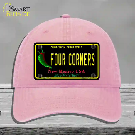 Four Corners New Mexico Black Novelty License Plate Hat Unconstructed Cotton / Pink