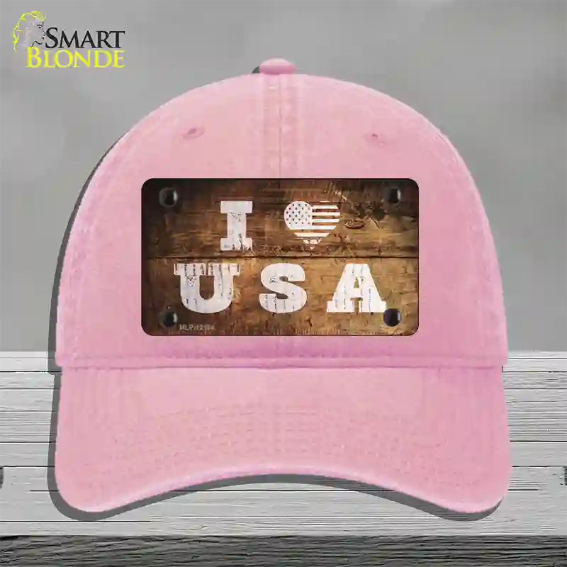 I Love USA Novelty License Plate Hat Unconstructed Cotton / Pink