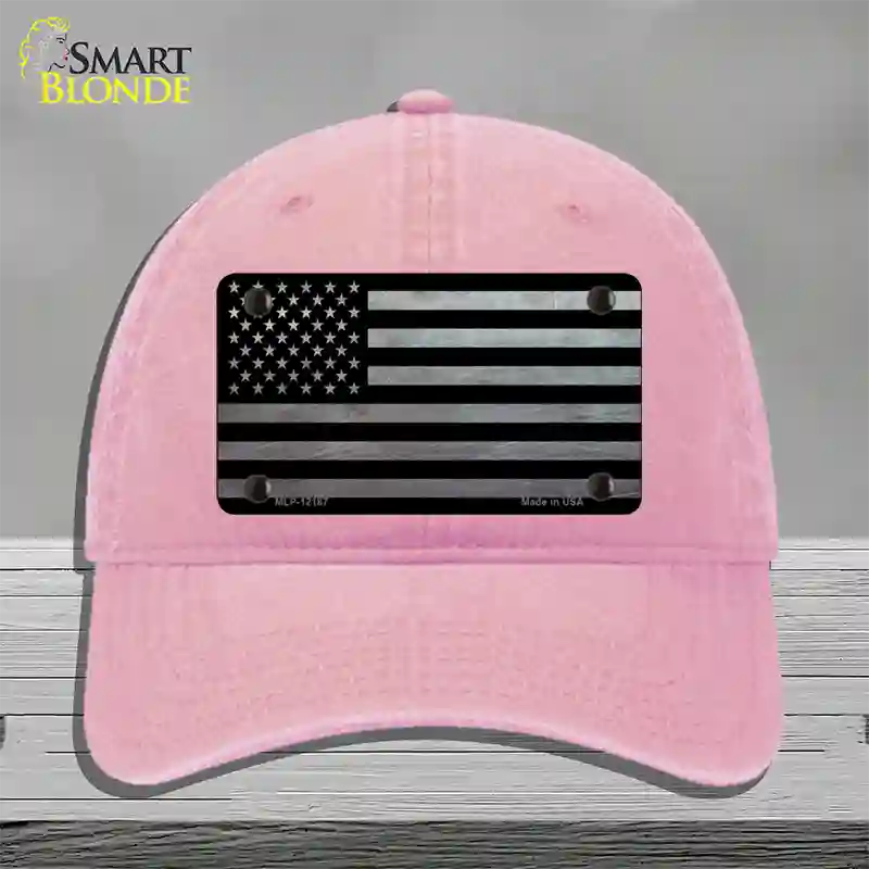 American Flag Black and Gray Novelty License Plate Hat Unconstructed Cotton / Pink