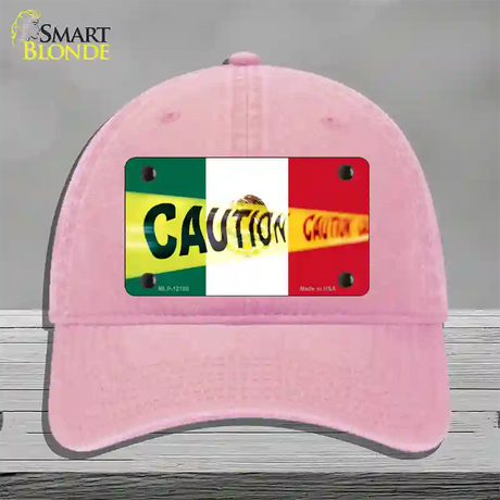 Caution Mexico Flag Novelty License Plate Hat Unconstructed Cotton / Pink