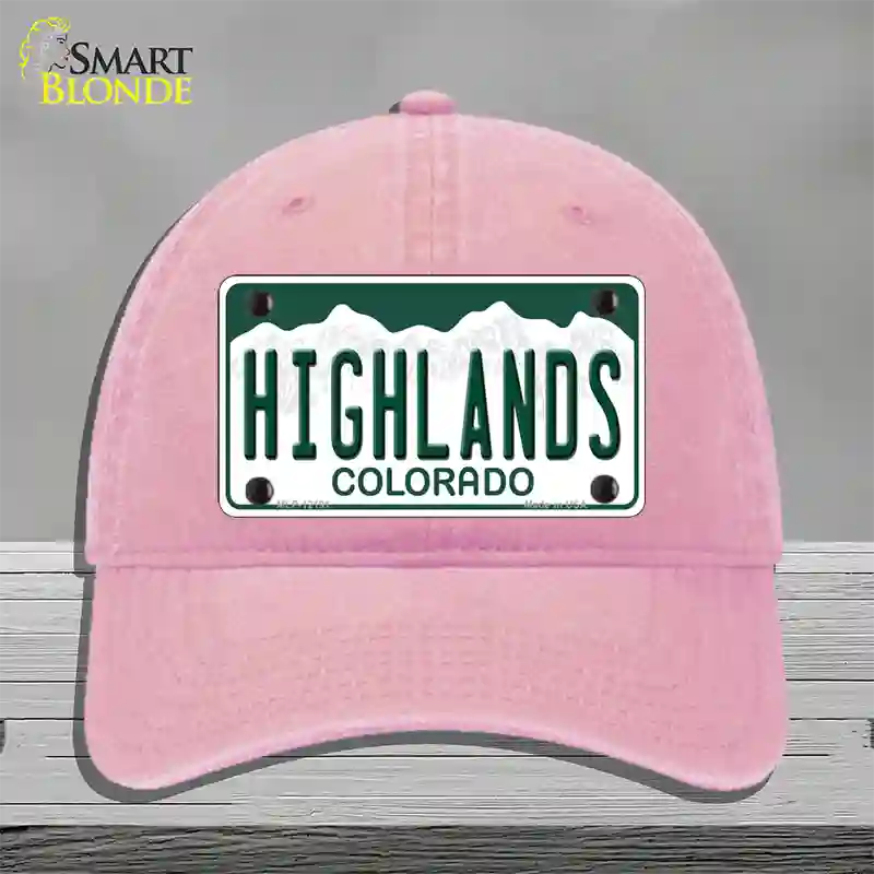 Highlands Colorado Novelty License Plate Hat Unconstructed Cotton / Pink