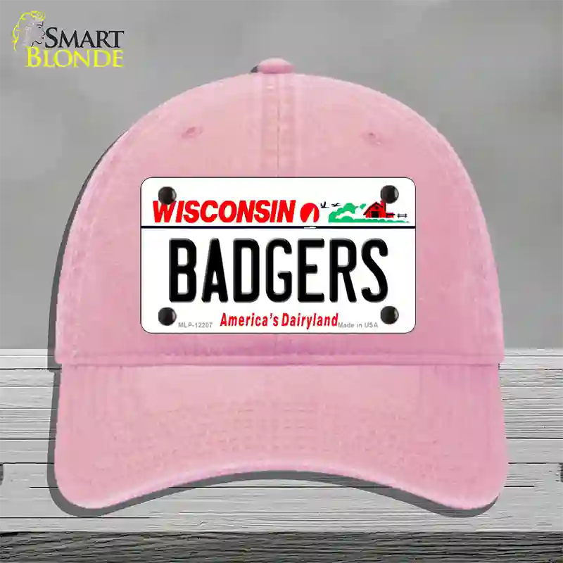 Badgers Wisconsin Novelty License Plate Hat Unconstructed Cotton / Pink