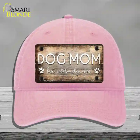 Dog Mom Novelty License Plate Hat Unconstructed Cotton / Pink