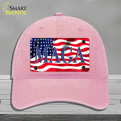 MAGA Flag Novelty License Plate Hat Unconstructed Cotton / Pink