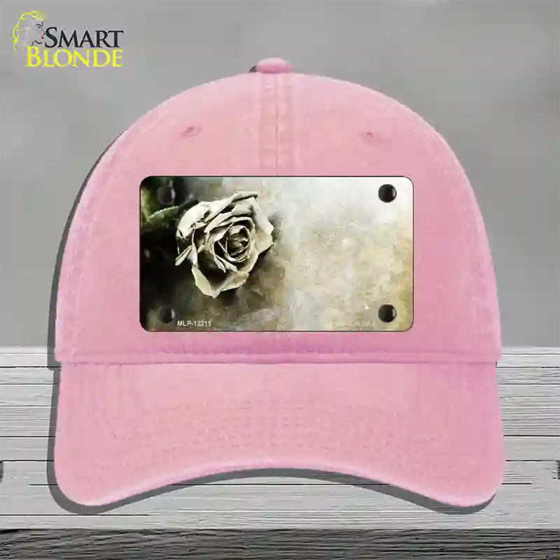 Black and White Rose Novelty License Plate Hat Unconstructed Cotton / Pink