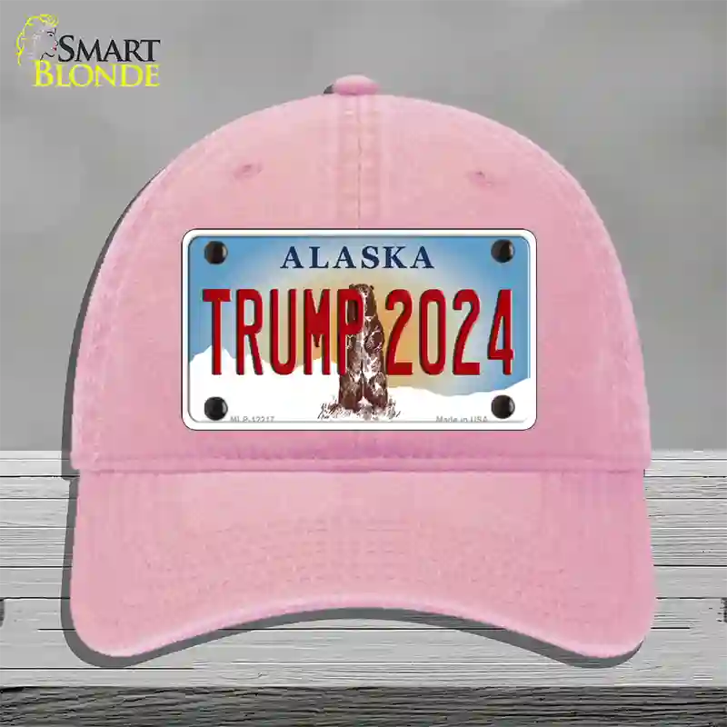 Trump 2024 Alaska Novelty License Plate Hat Unconstructed Cotton / Pink