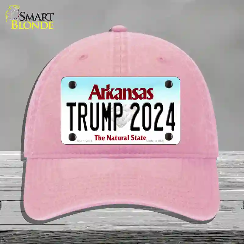 Trump 2024 Arkansas Novelty License Plate Hat Unconstructed Cotton / Pink