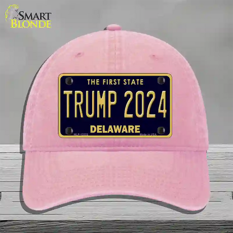 Trump 2024 Delaware Novelty License Plate Hat Unconstructed Cotton / Pink