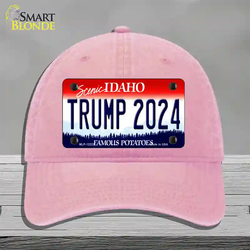 Trump 2024 Idaho Novelty License Plate Hat Unconstructed Cotton / Pink